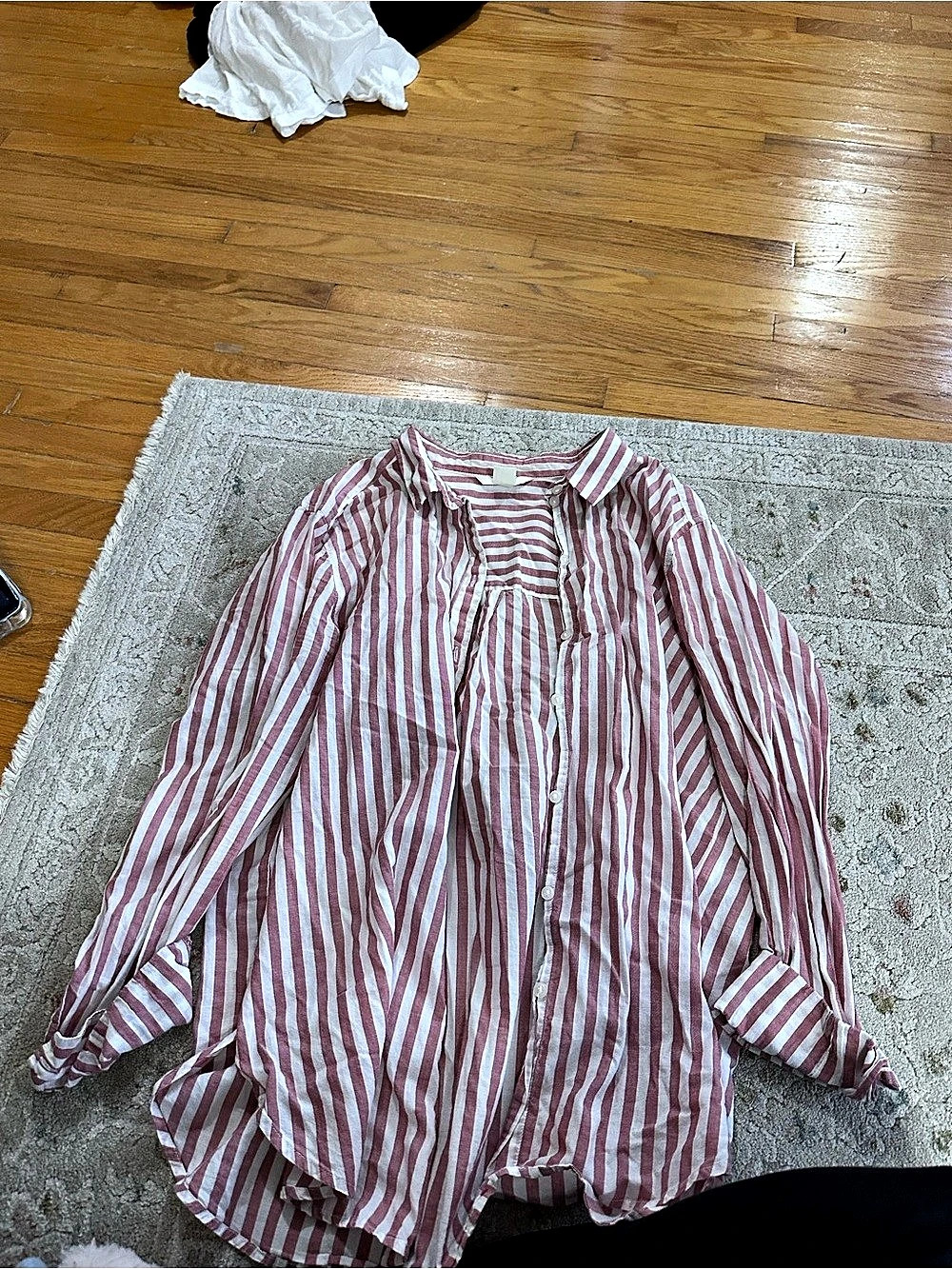 H&M Striped Button Down Shirt in Pink & White